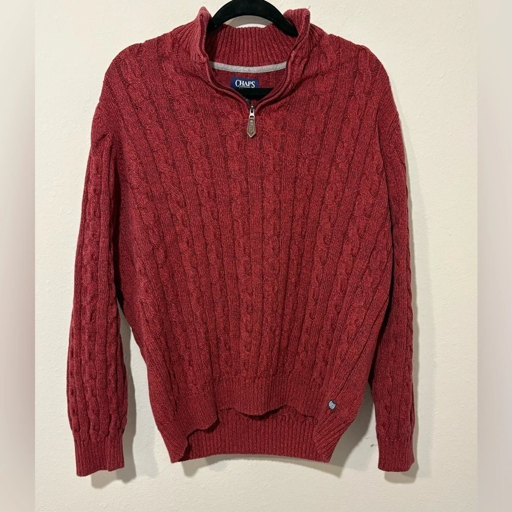 Chaps Red Cable Knit Quarter-Zip Sweater Men’s Large